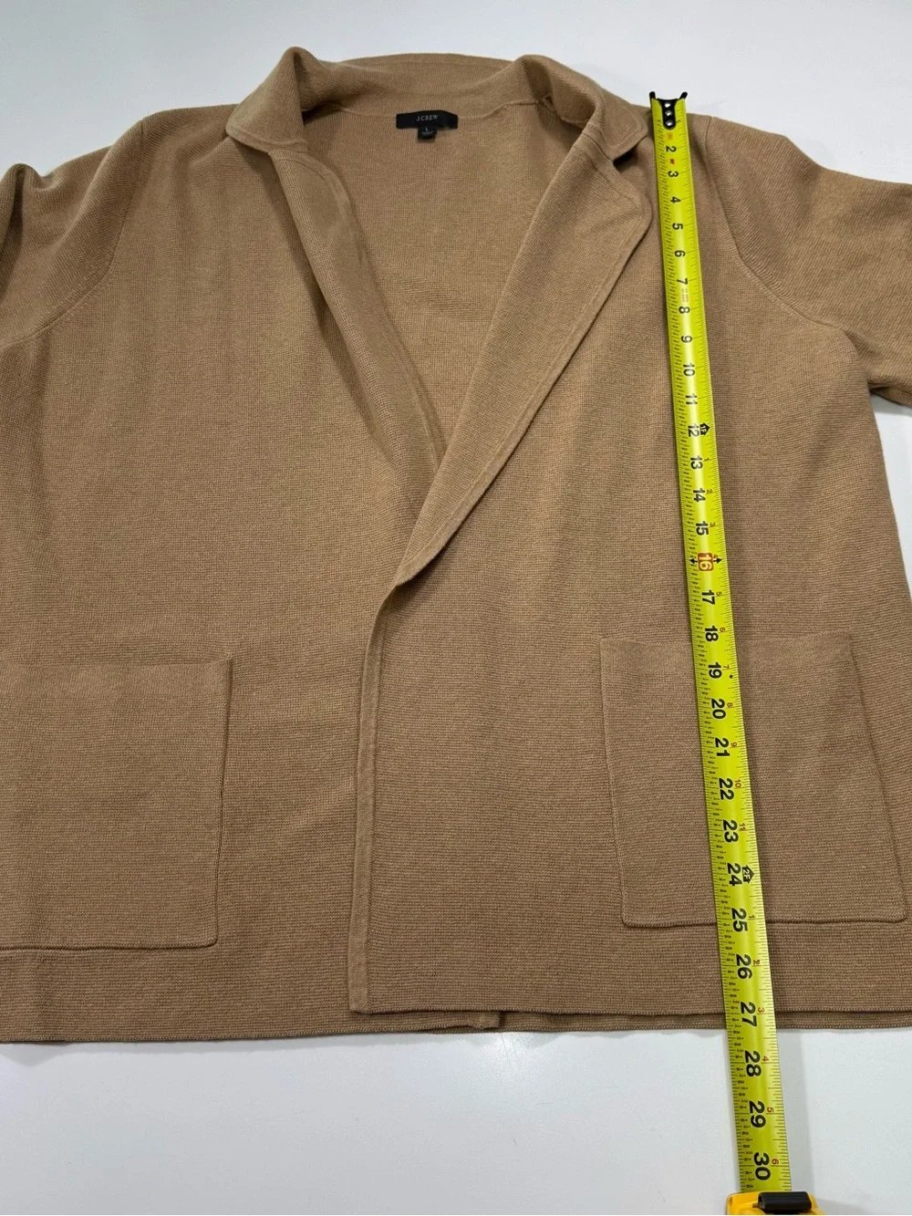 J. Crew Cotton Wool Blend Camel Knit Blazer-Style Cardigan Coatigan Size Large